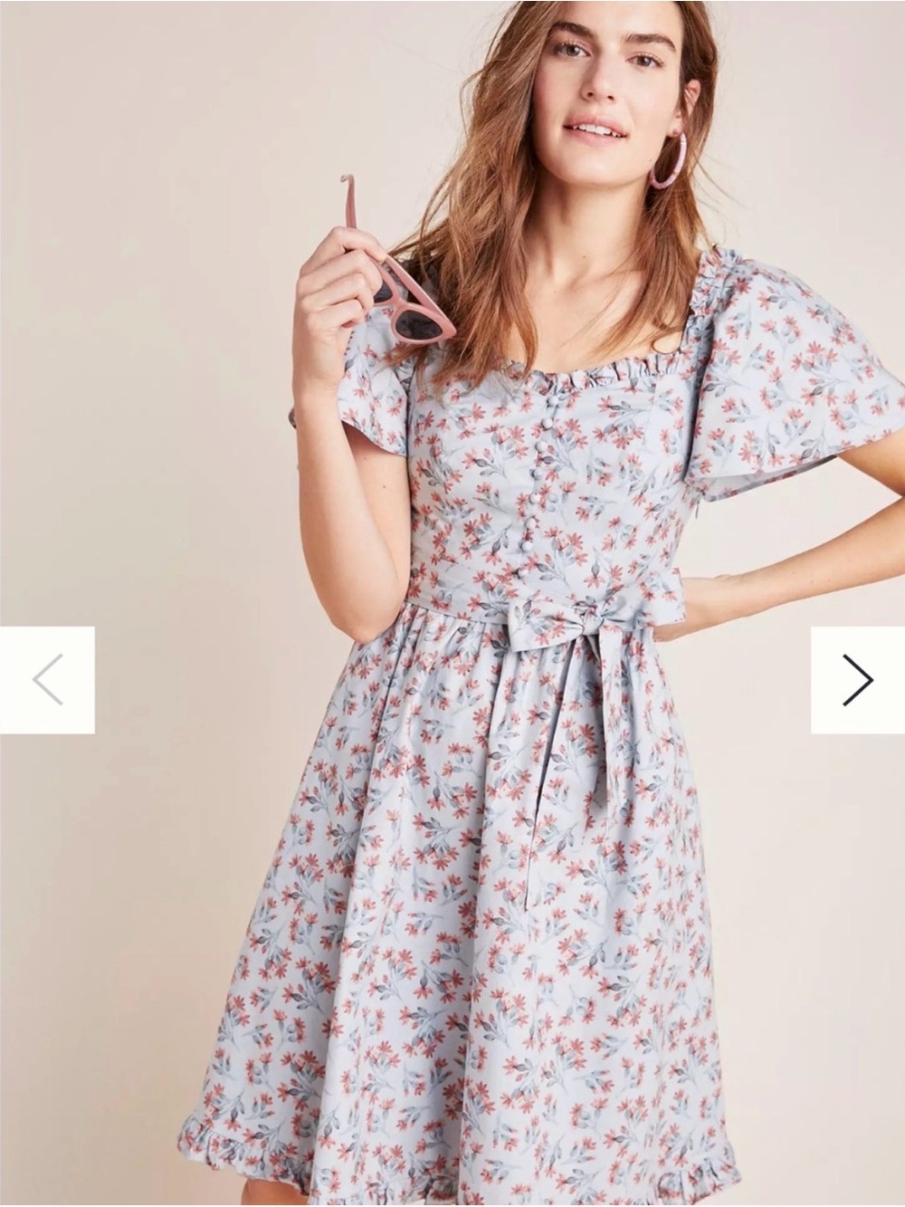 NWT Gal meets Glam Anthropologie Marianna Floral Light Blue Tie dress 10Petite